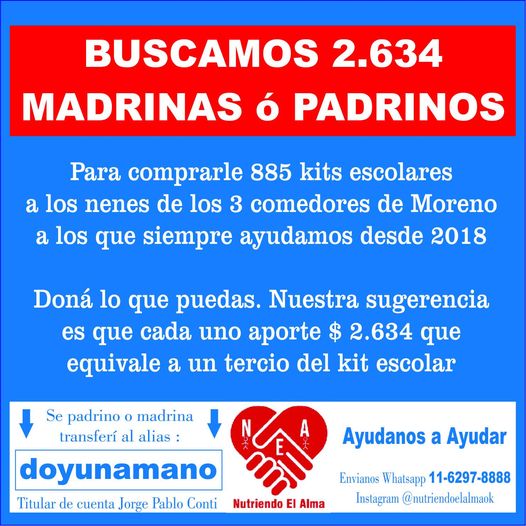 “Nutriendo el Alma” lanzó la campaña solidaria para comprar 885 kits escolares