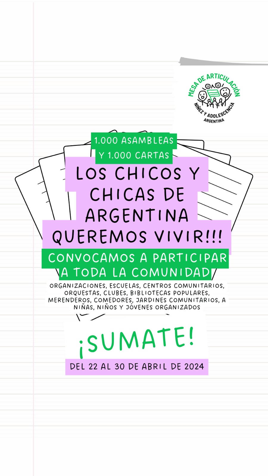 “1,000 asambleas, 1,000 cartas”: la Mesa de Articulación de Niñez lanza una Campaña Nacional