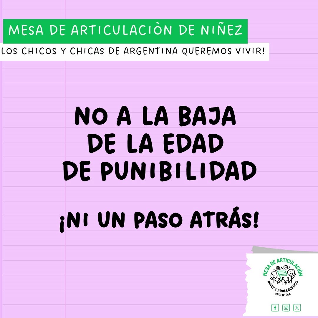 La Mesa por la articulación de Niñez y Adolescencia lanza el proyecto “No a la baja de la edad de imputabilidad ¡Ni un paso atrás!”